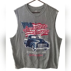Mens American Classic Car Sleeveless T Shirt XL Tank Graphic Muscle Tee USA
